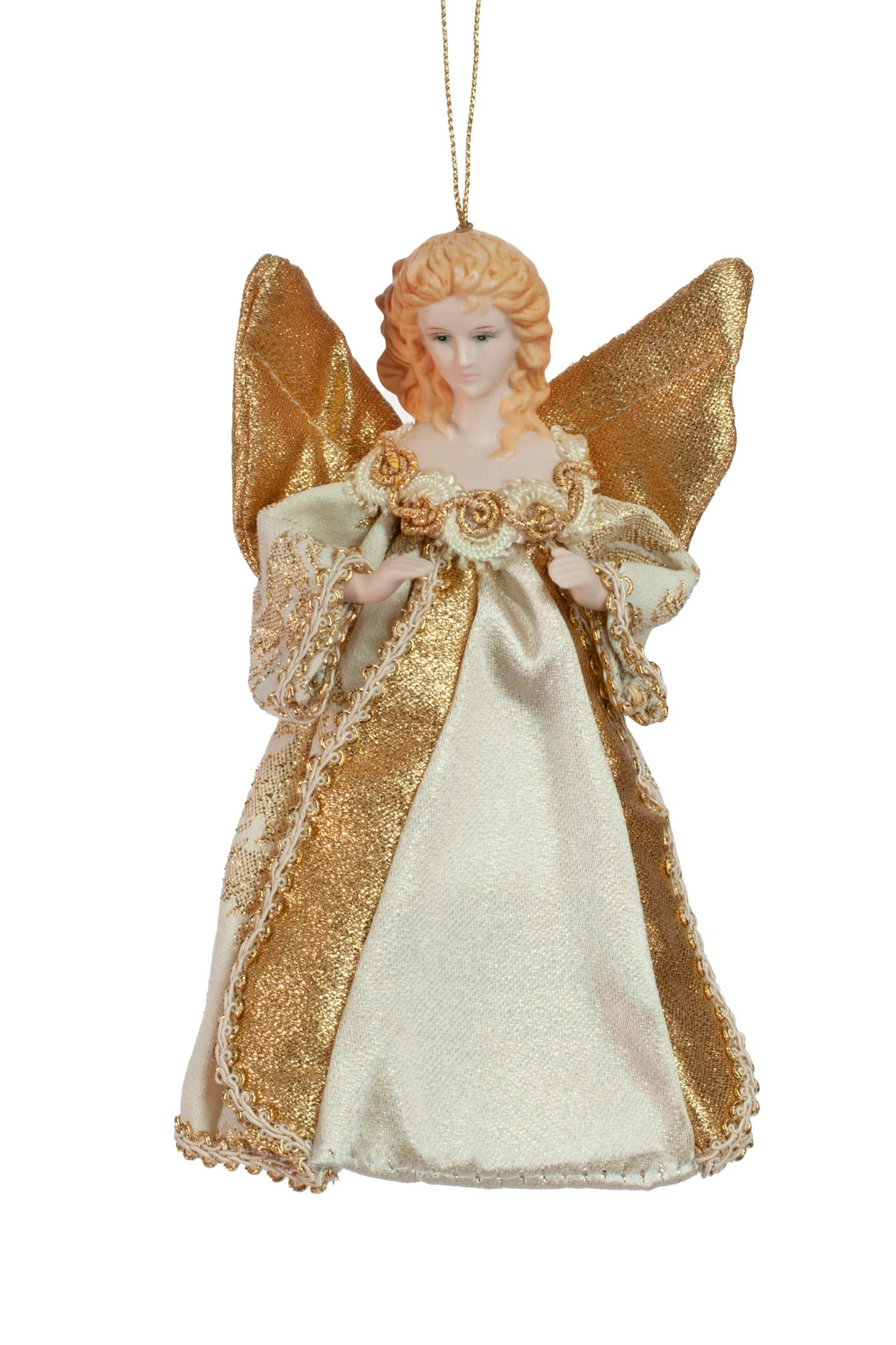 6.5" Hanging Gold Cloth Angel Ornament