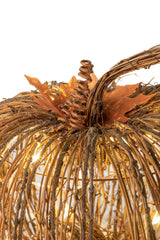 14" Sitting Ochre Wood Stick Pumpkin Warm White LED Display