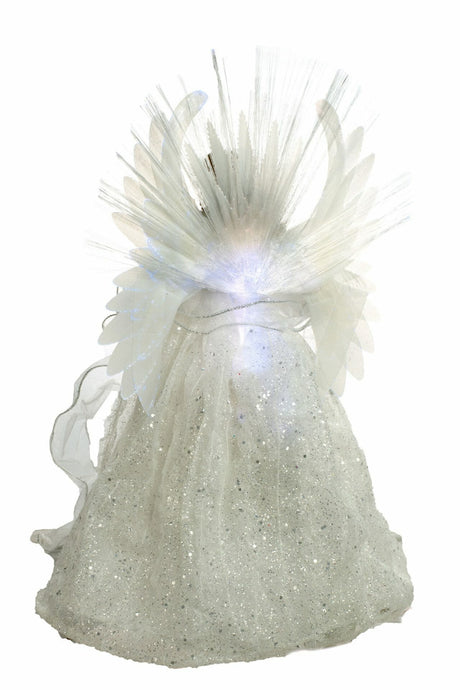 18" White and Silver Cloth Large Modern Fiber Optic Angel Tree Topper