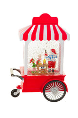 27" Candycane Red and White Plastic Santa's Workshop Cart Warm White LED Snow Globe with Toymakers