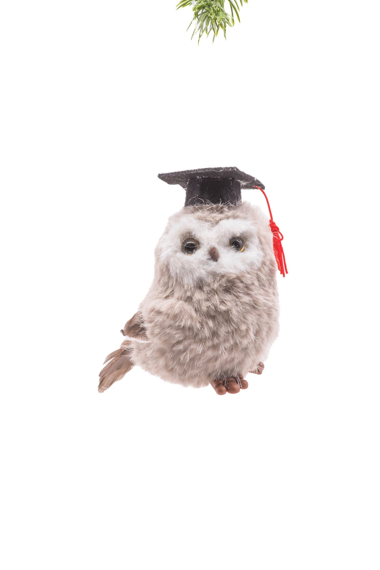 5" Hanging Gray Cloth Owl Figurine with Graduate Cap