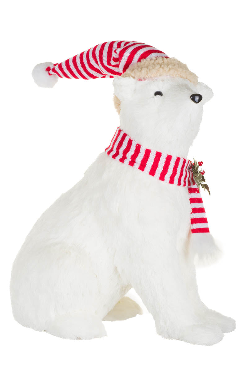 16.5" Sitting White Fleece Polar Bear Figurine