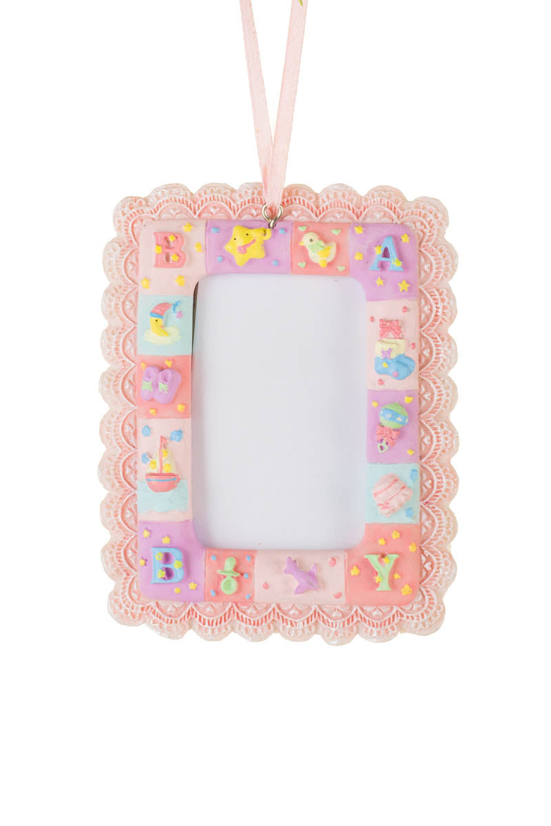 4" Hanging Baby Blue & Pink Resin Photo Frame Ornament for Babies