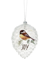 4.5" Hanging Clear Glass Pinecone Ornament with Perched Chickadee