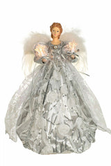 14" Silver and White Cloth Modern 10-Light Angel Tree Topper