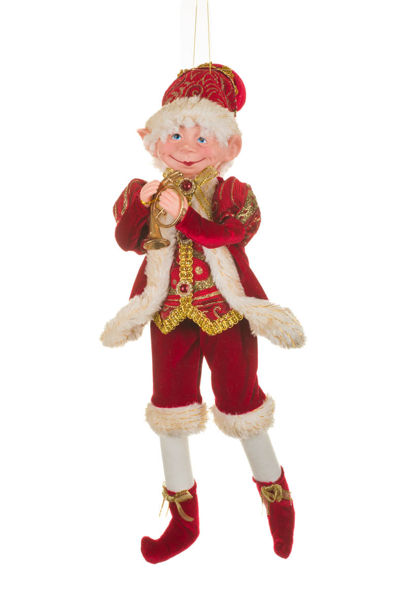 17" Hangable Red and Gold Fabric Festive Elf Figurine with Horn