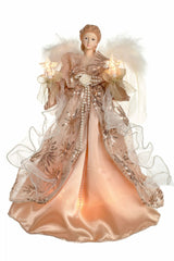14" Coral Cloth Modern 10-Light Angel Tree Topper with White Fluffy Feathers