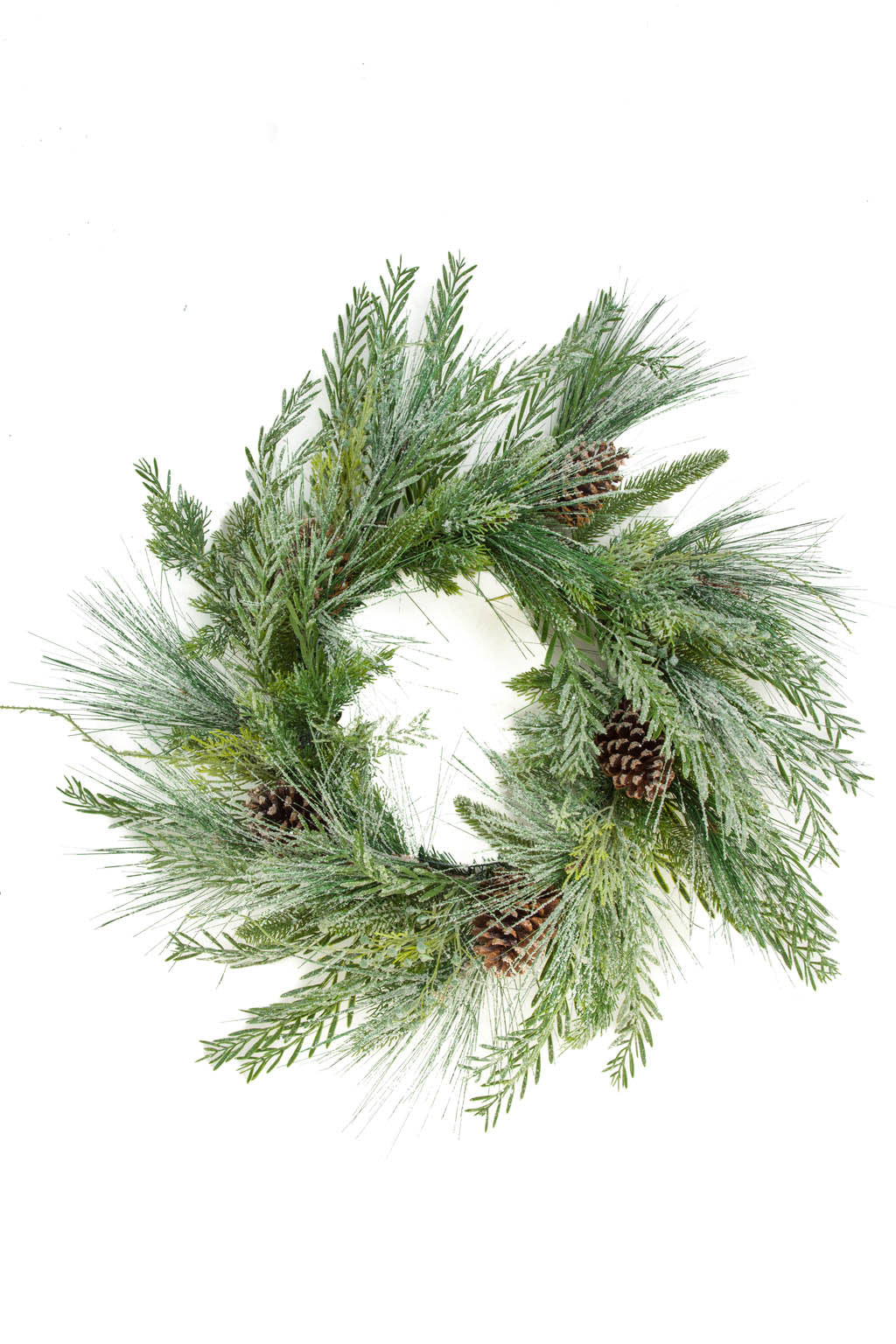 28"Hangable Green Pvc Wreath with Frosted Pinecones