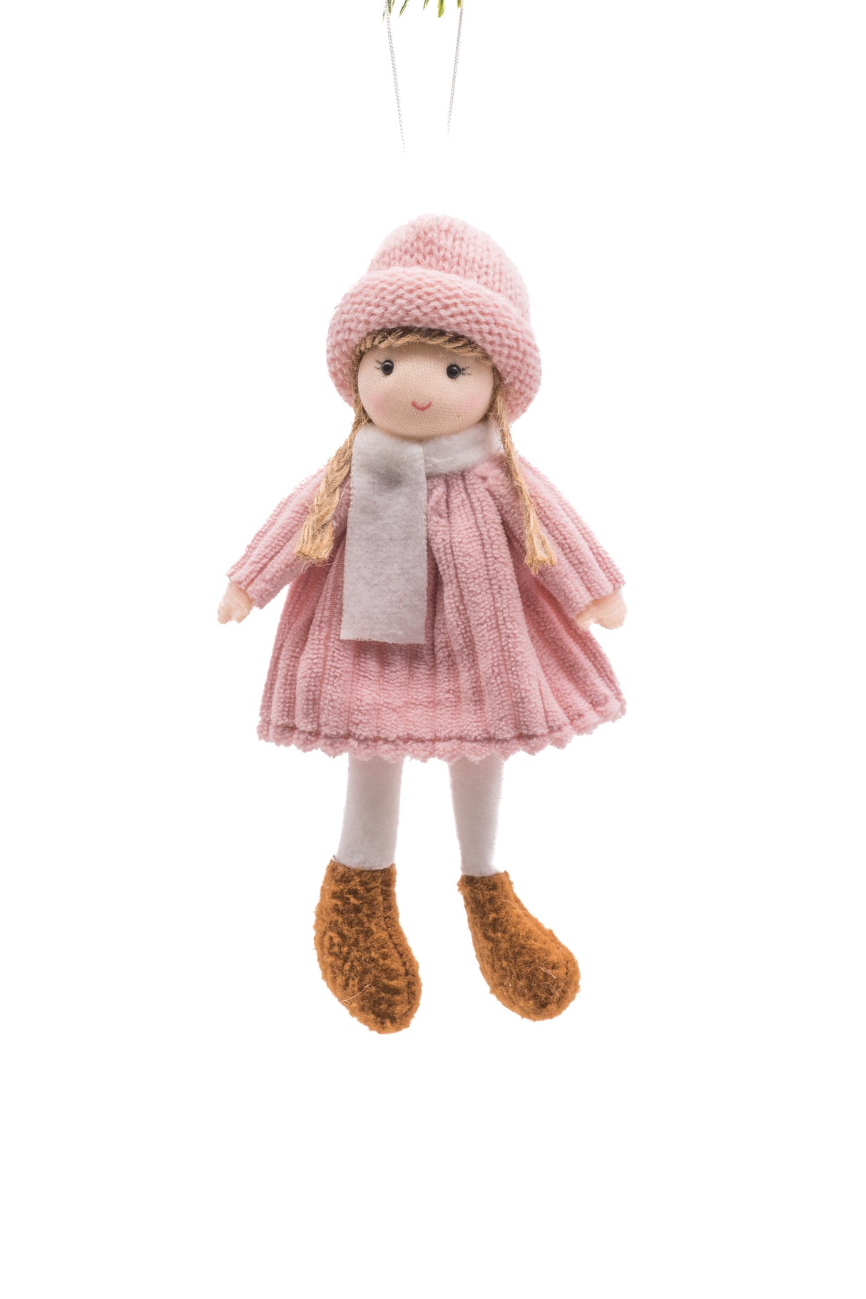 6" Hanging Pink Cloth Pigtail Girl Doll