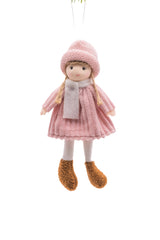 6" Hanging Pink Cloth Pigtail Girl Doll