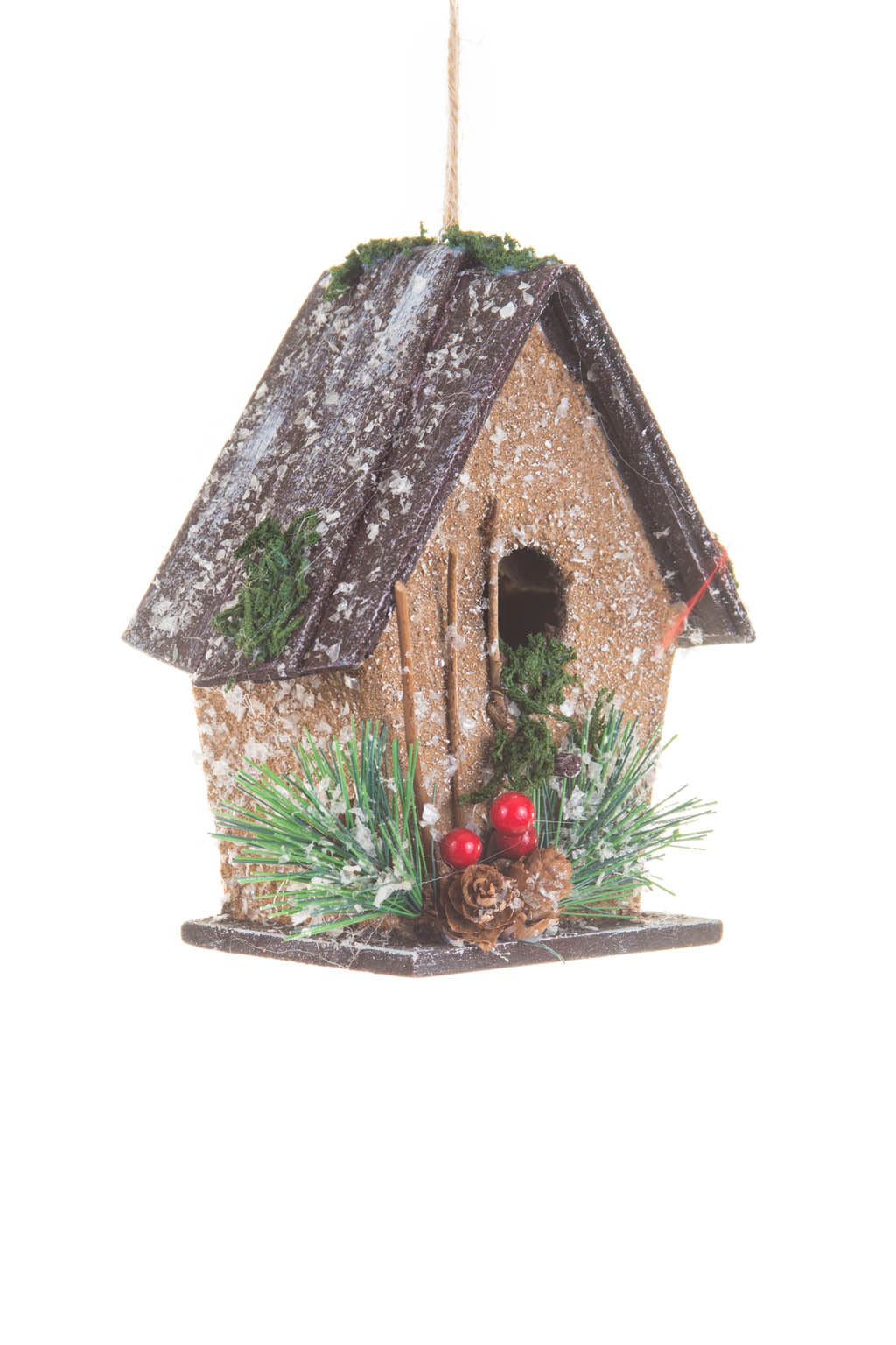 6" Hangable Brown Wood Birdhouse Christmas Cabin