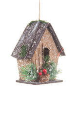 6" Hangable Brown Wood Birdhouse Christmas Cabin