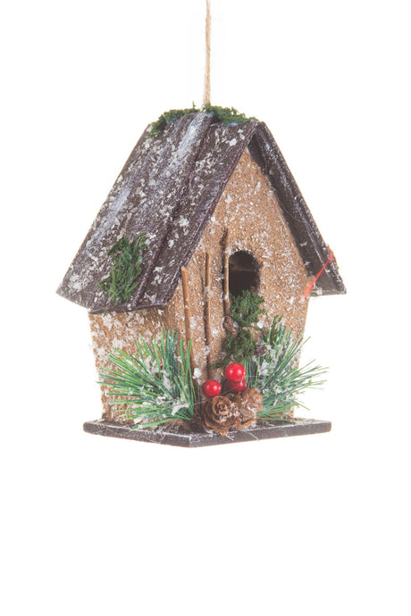 6" Hangable Brown Wood Birdhouse Christmas Cabin