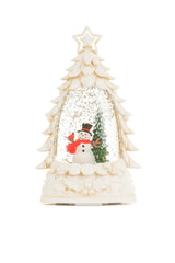 6" Mini White Plastic Happy Snowmen Warm White LED Snow Globe