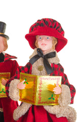 22" Set of 4 Plaid Red and Black Plastic Classic Caroler Set with Golden Buttons