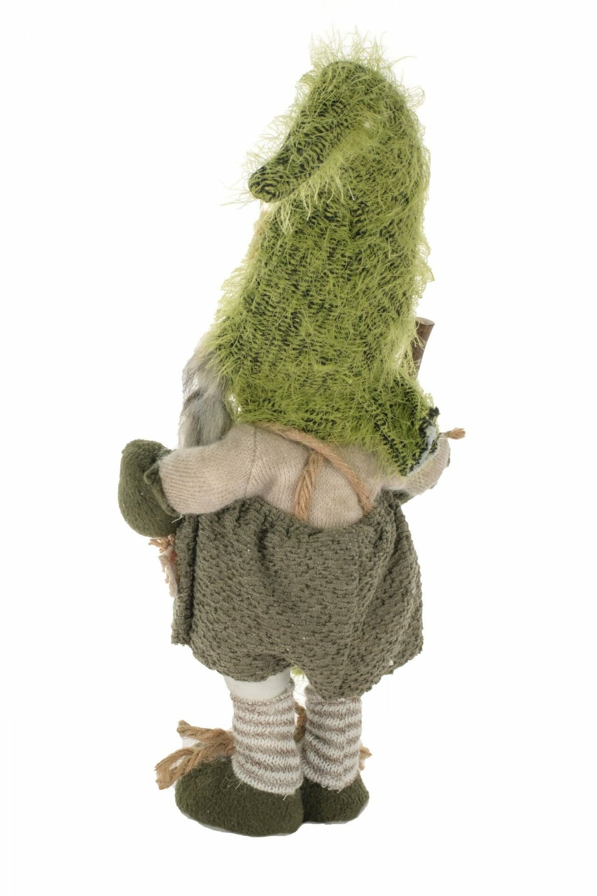 11.5" Smiling Green Cloth Forest Gnome with Walking Stick