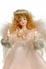 10" Ivory Small 10-Light Angel Tree Topper with Blonde Curly Hair