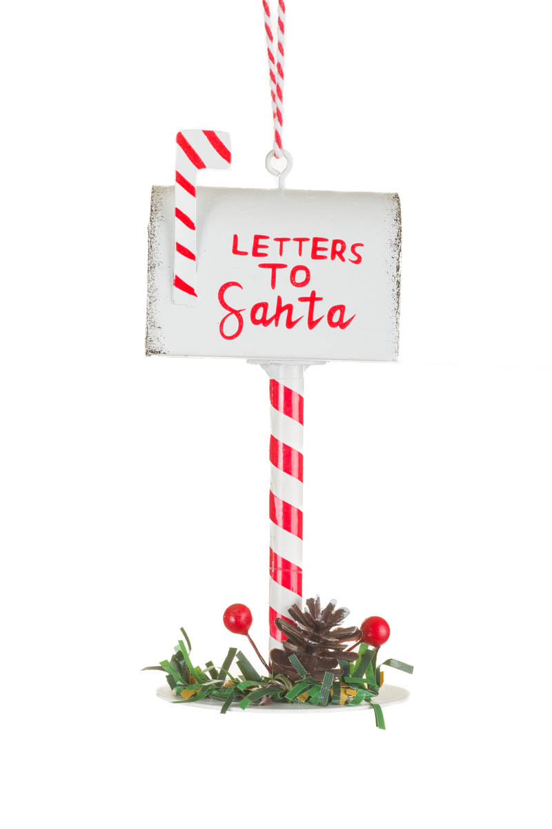 5.25" Candycane White and Red Metal "Letters To Santa" Mailbox Ornament