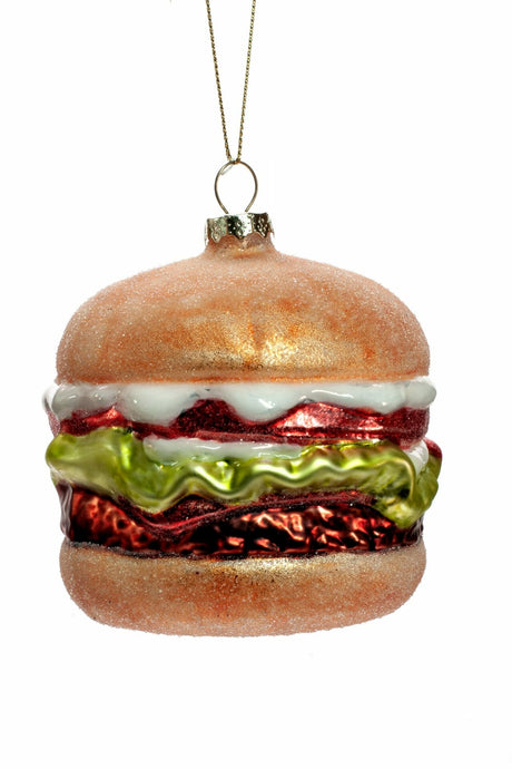 3.5" Brown and Red Glass Burger Ornament