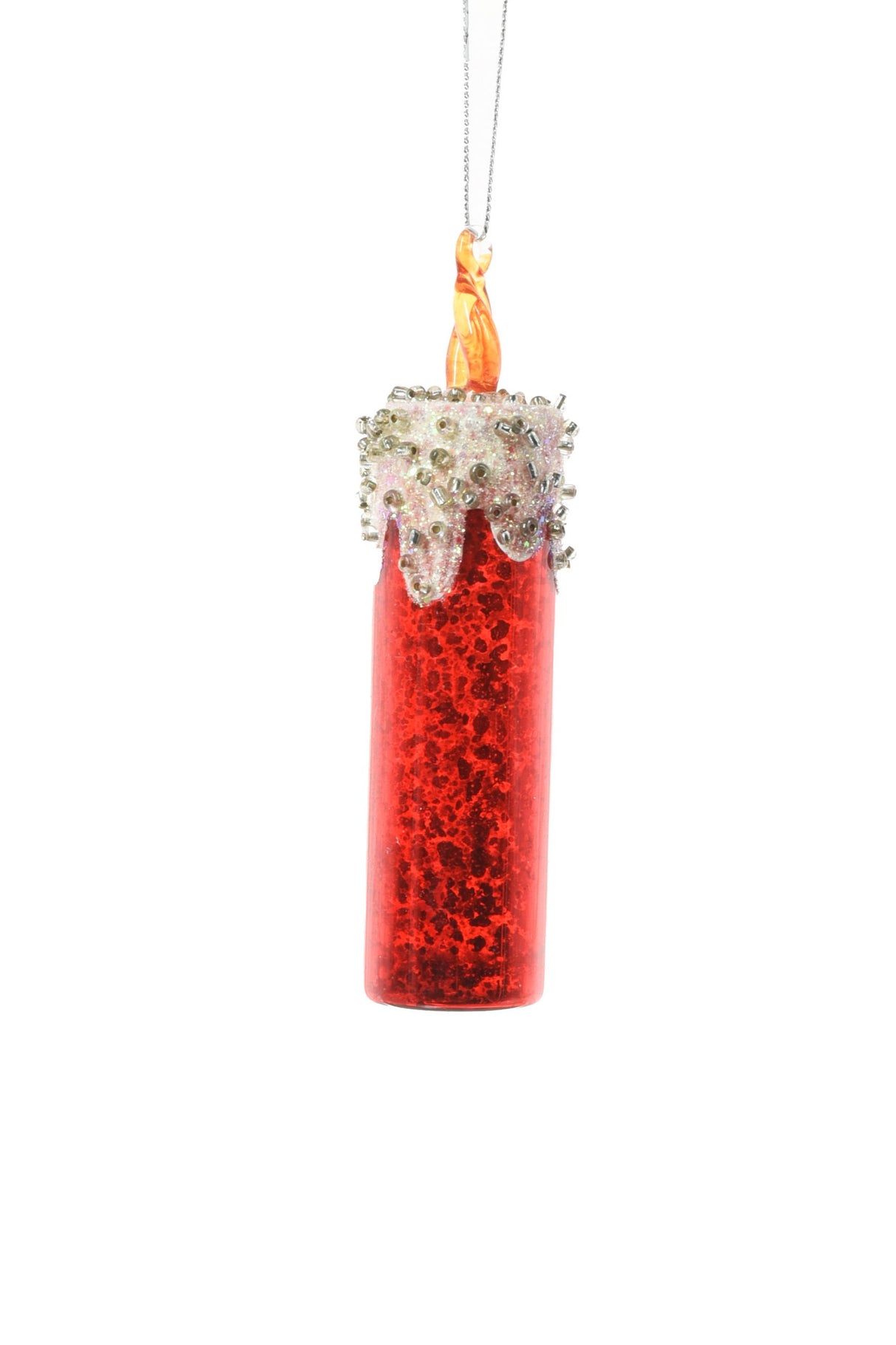 4.75" Hanging Red Glass Candle Ornament with Flame