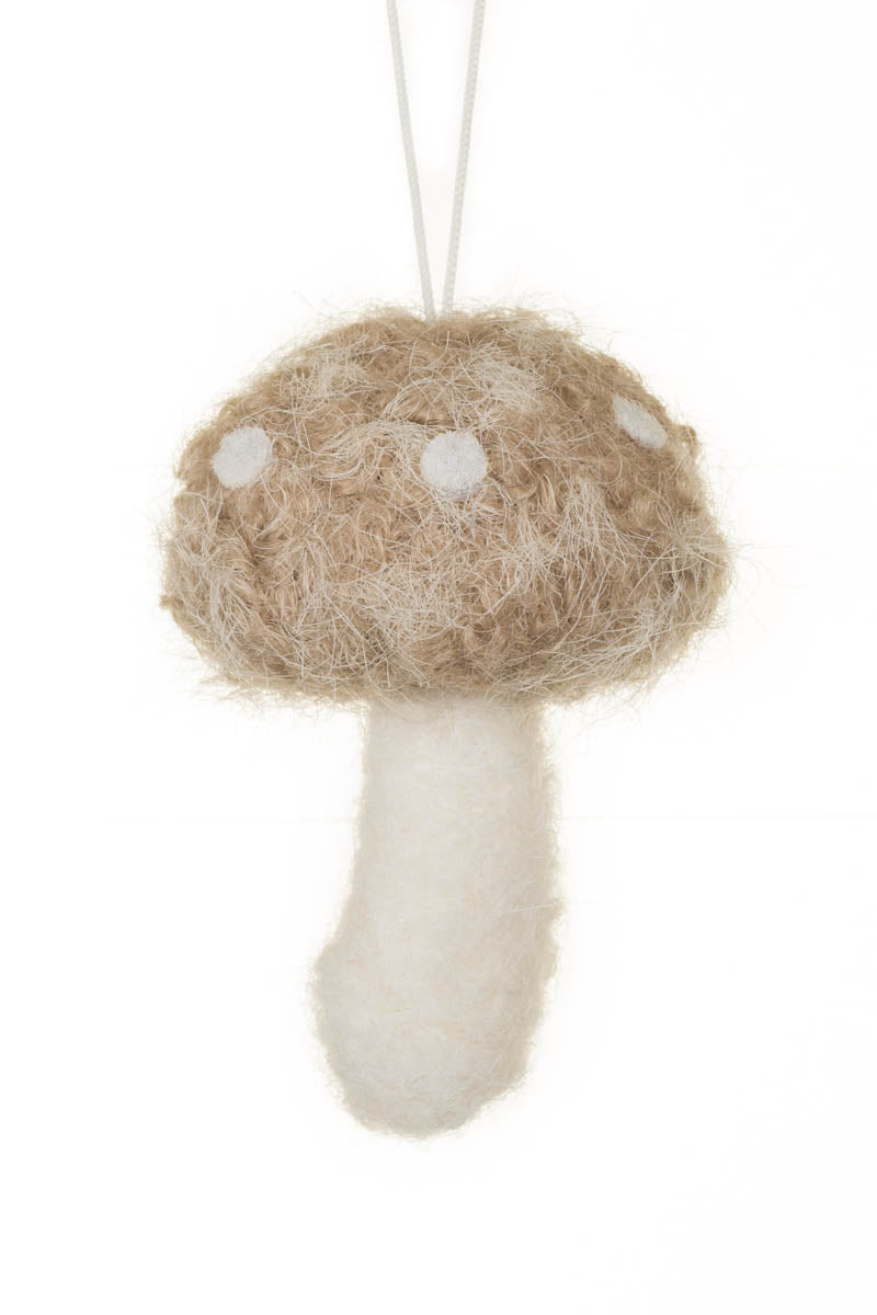 3" Hanging Spotted Beige and White Fabric Mushroom Ornament