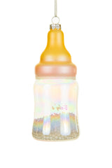 4.75" Hanging Pink Glass Baby Bottle Ornament with "Baby's First Christmas "