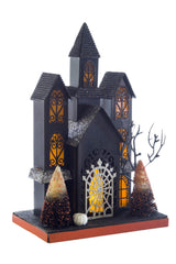 12" Black and Orange Cardboard LED Haunted House