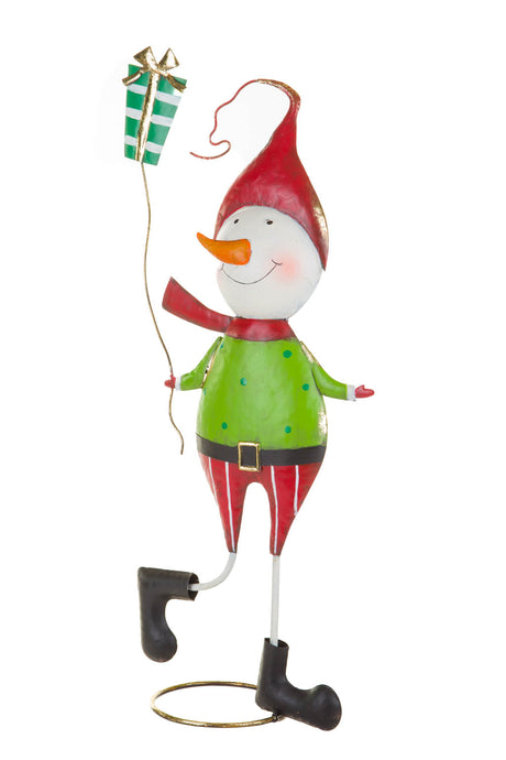 24" Red and Green Metal Snowman