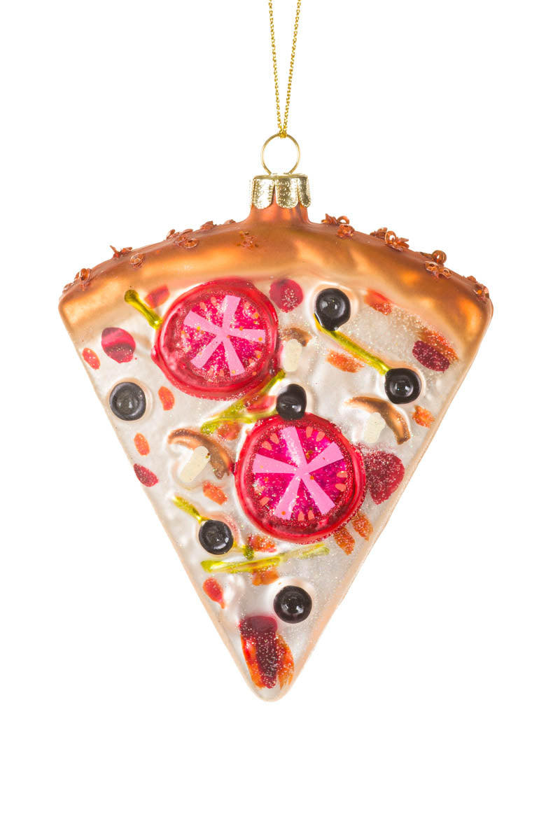 5"Hanging White Glass Pizza Ornament