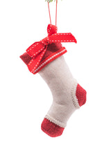 6" Hangable Ivory and Red Cloth Stocking Ornament