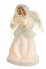 15" Ivory Cloth Hooded 10-Light Angel Tree Topper with Blonde Curly Hair