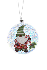 4"Flat Hanging Clear Glass Ball Ornament with Gnome and Christmas Tree