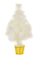 16.75" Dotted White Pvc Color Change LED Christmas Tree with Gold Basket