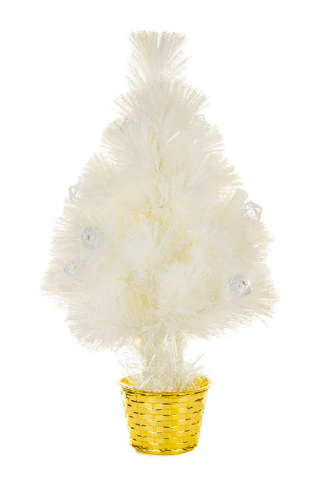 16.75" Dotted White Pvc Color Change LED Christmas Tree with Gold Basket