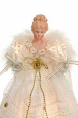 9.5" White Cloth Small Vintage 10-Light Angel Tree Topper with Vintage Linen Skirt