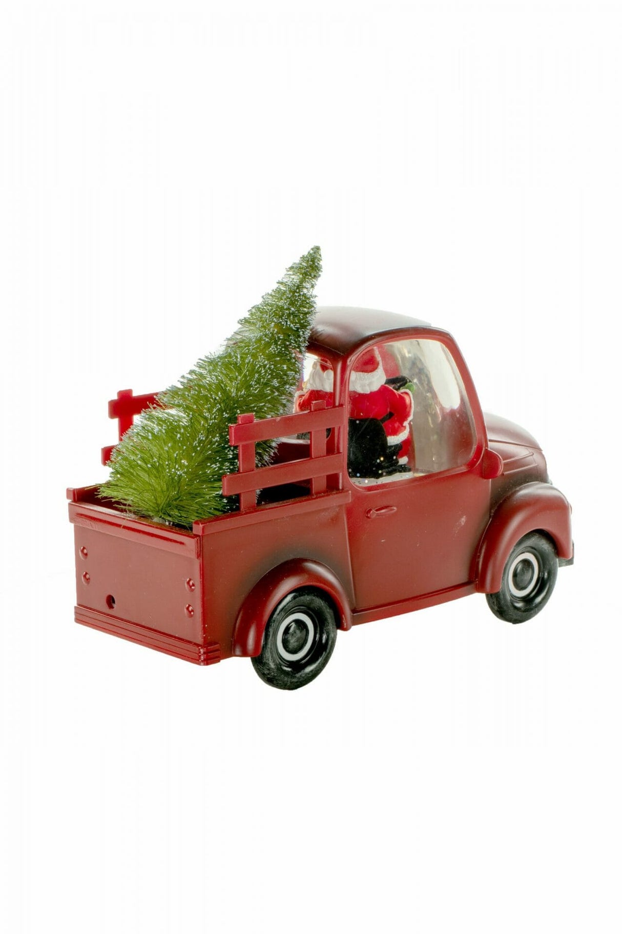 9.5" Red Christmas Pick Up Truck Warm White LED Snow Globe