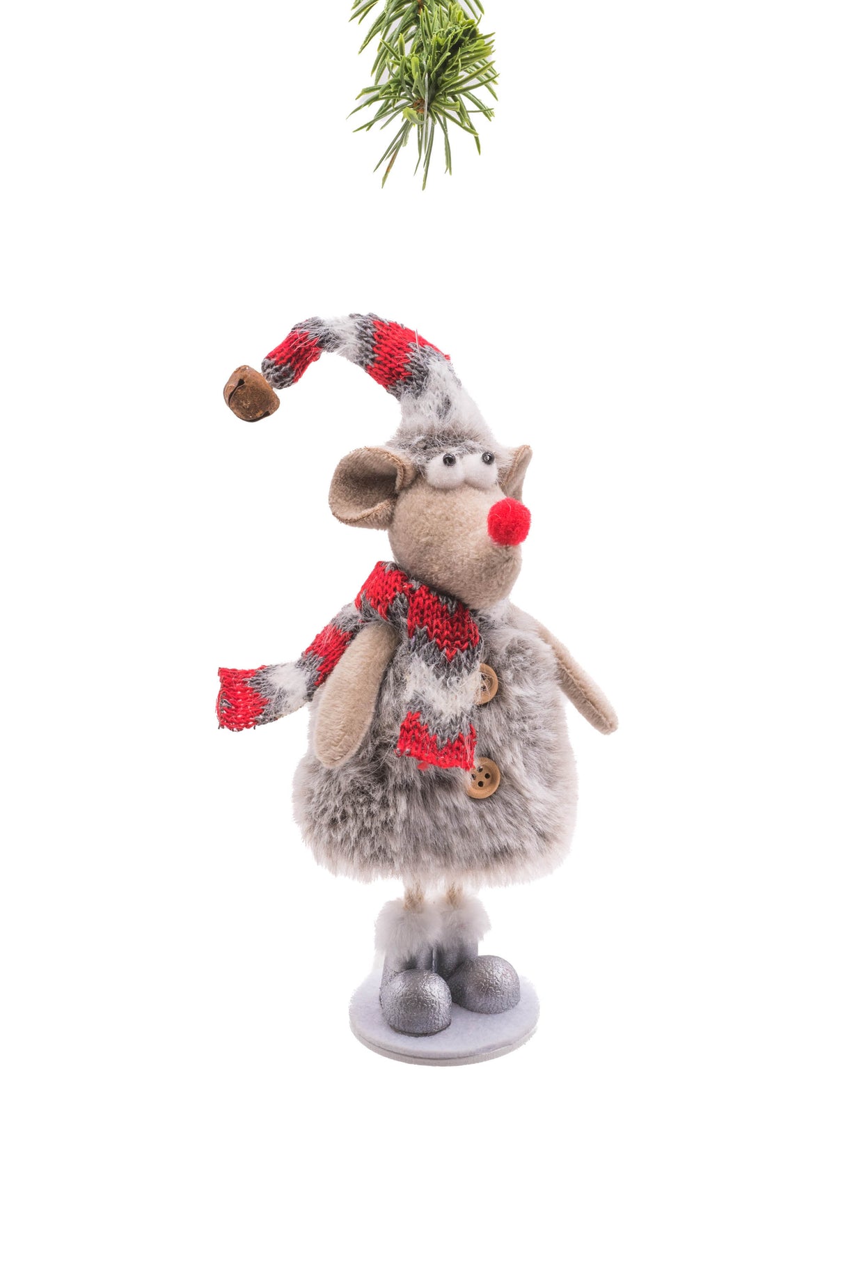 6.25" Hangable Gray Cloth Puffball Mouse Ornament
