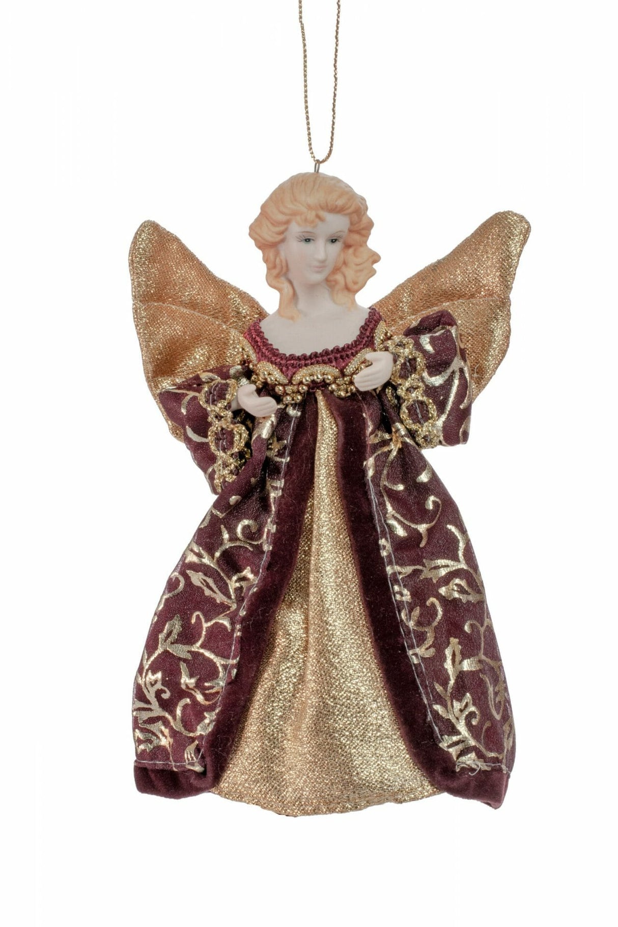 6.5" Hanging Burgundy Cloth Angel Ornament