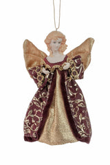 6.5" Hanging Burgundy Cloth Angel Ornament