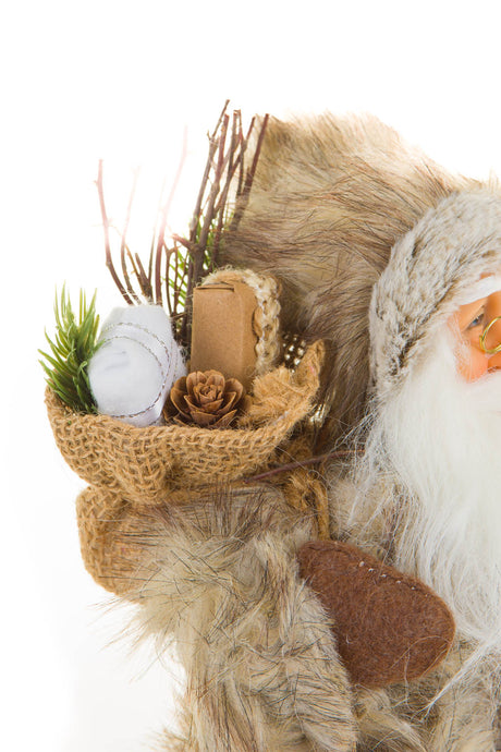 12" Brown Cloth Woodsy Santa Figurine with Lantern