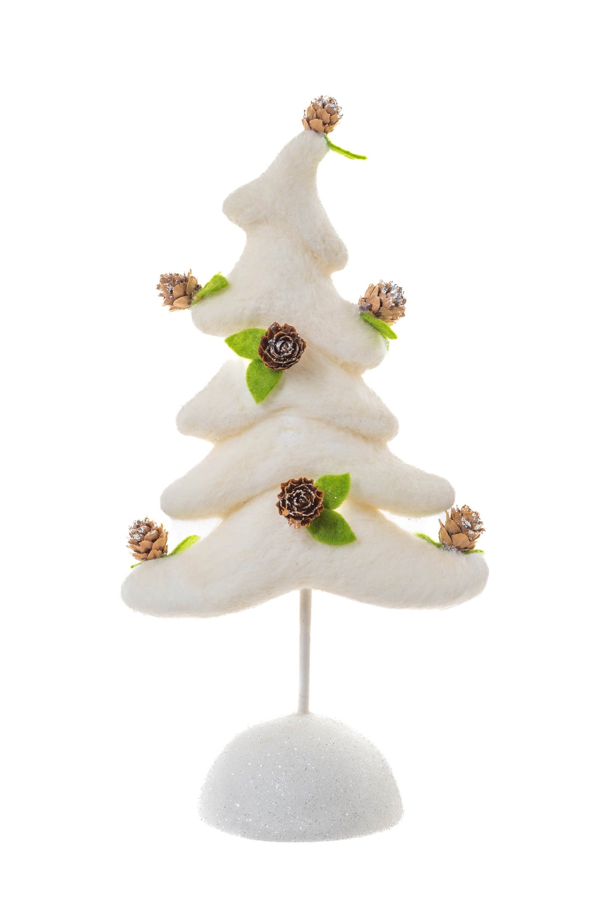 12" Frosty White Wool Tree Accent with Pinecones