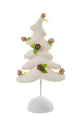 12" Frosty White Wool Tree Accent with Pinecones