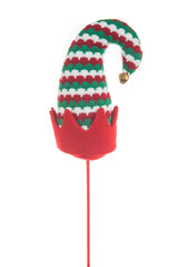 17" Hangable Striped Red Cotton Jinglebell Elf Hat Tree Pick
