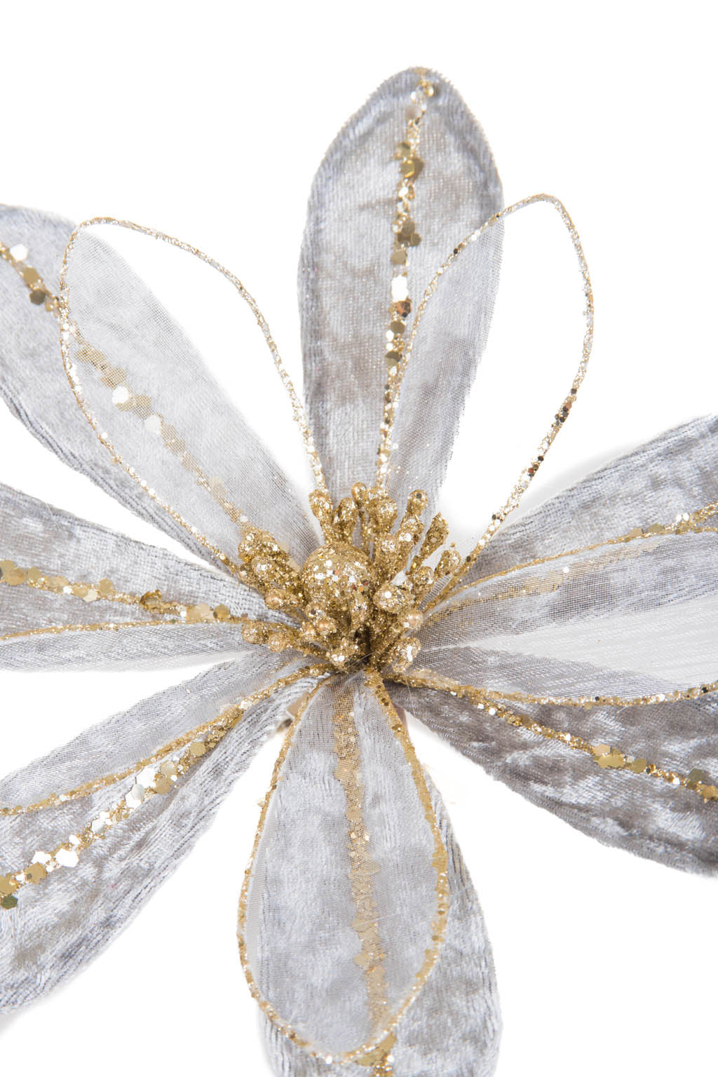 7.85" Gray and Gold Cloth Gardenia Tree Pick