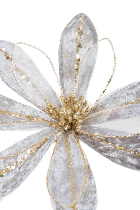 7.85" Gray and Gold Cloth Gardenia Tree Pick