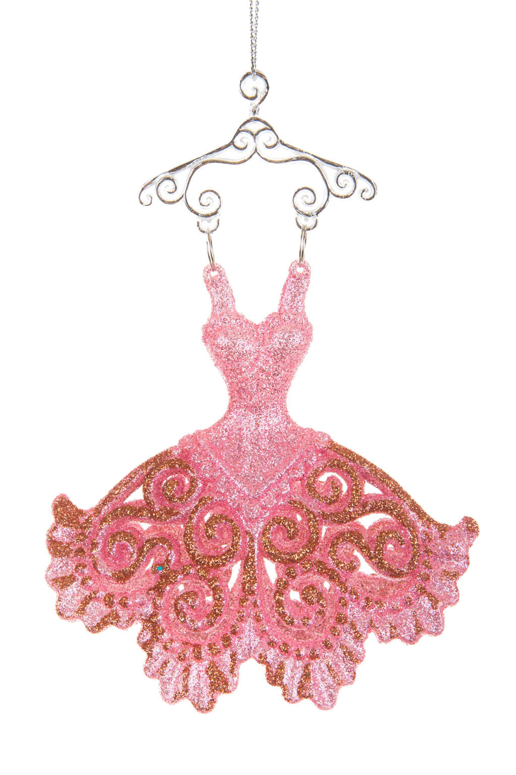 5.25"Hangable Pink Acrylic Pair of Dresses Ornament with Clear Hangers