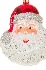 6.5" Hangable Red and Silver Glass Jolly Santa Ornament