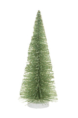 16"Green and Silver Wood Decorative Tree with Wooden Base