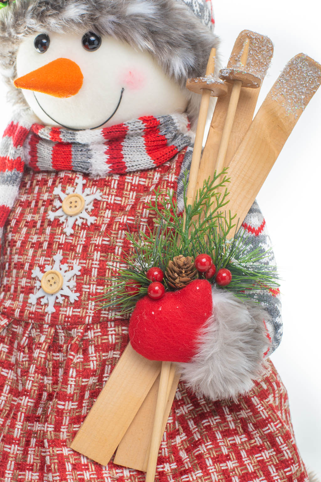 29" Tartan Red and White Stitched Fabric Cross-Stitch Snowman