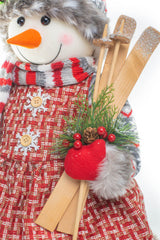 29" Tartan Red and White Stitched Fabric Cross-Stitch Snowman